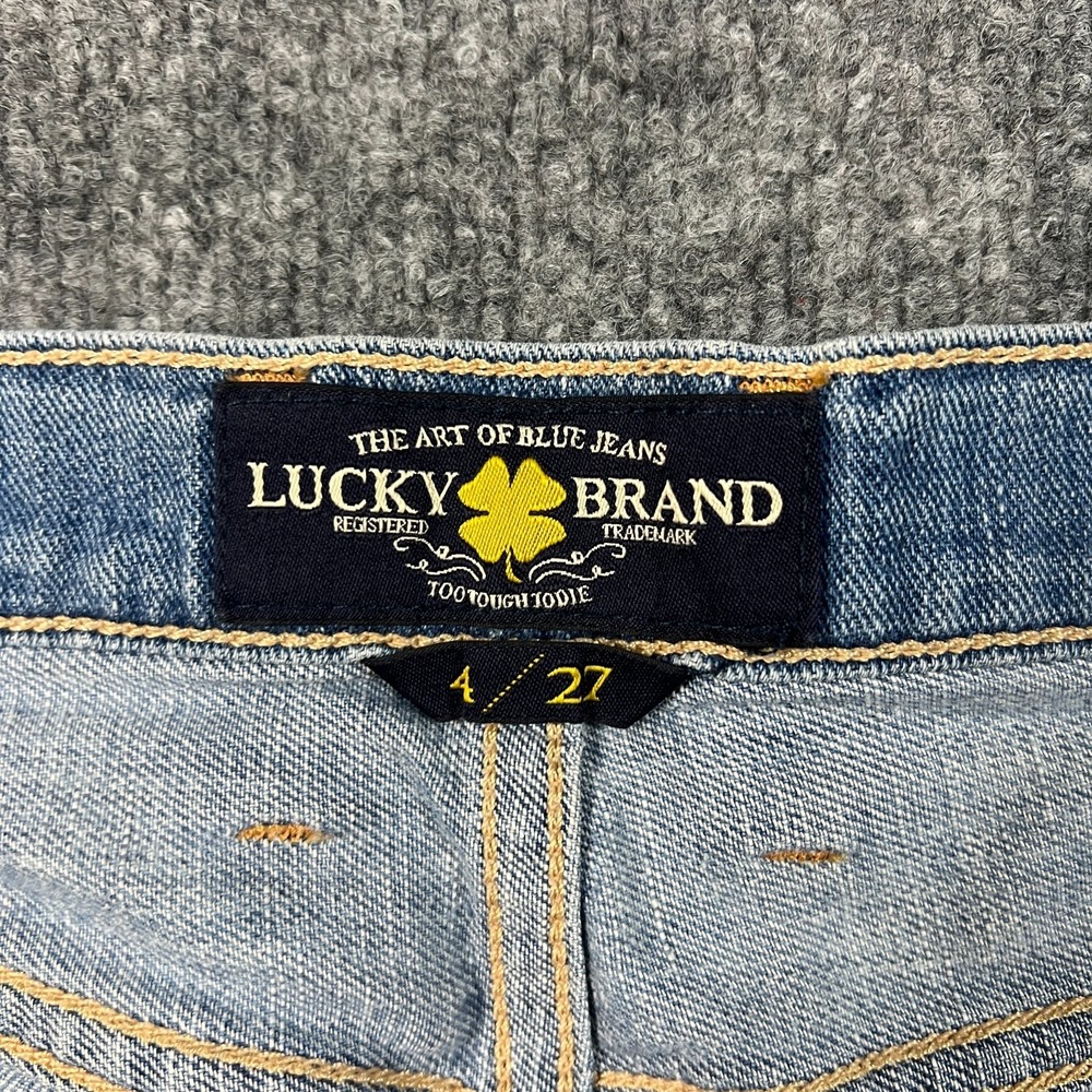 Lucky Brand Sienna Cigarette Straight Jeans Women 4/27 Blue Patchwork Distressed - Picture 7 of 15